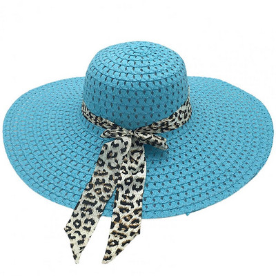 Slamnati šešir za zaštitu od sunca Sklopivi šešir za plažu za žene Leopard Bowknot Decor Floppy Cap Ženski šešir širokog oboda šlâpa ženskaâ
