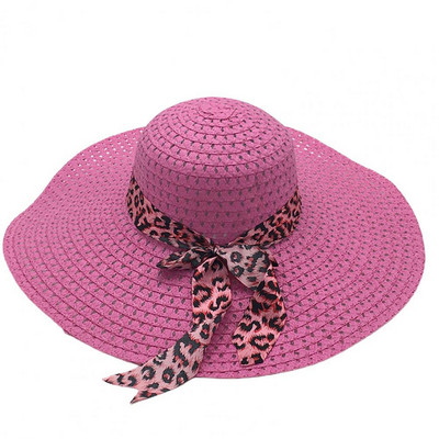 Slamnati šešir za zaštitu od sunca Sklopivi šešir za plažu za žene Leopard Bowknot Decor Floppy Cap Ženski šešir širokog oboda šlâpa ženskaâ