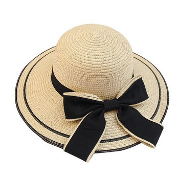 Καπέλο ηλίου Μεγάλο μαύρο φιόγκο Καλοκαιρινά καπέλα Γυναικεία Πτυσσόμενα Ψάθινα Παραλία Παναμά Καπέλο Φαρδύ γείσο Γυναικείο 2018 Νέο