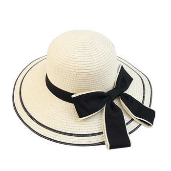 Καπέλο ηλίου Μεγάλο μαύρο φιόγκο Καλοκαιρινά καπέλα Γυναικεία Πτυσσόμενα Ψάθινα Παραλία Παναμά Καπέλο Φαρδύ γείσο Γυναικείο 2018 Νέο