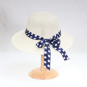 2022 Летни момичета Слънчеви шапки с широка периферия Сламена шапка с панделка с панделка Защита от слънце на открито Дамски шапки Дамски панамски шапки