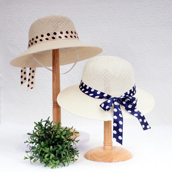 2022 Летни момичета Слънчеви шапки с широка периферия Сламена шапка с панделка с панделка Защита от слънце на открито Дамски шапки Дамски панамски шапки