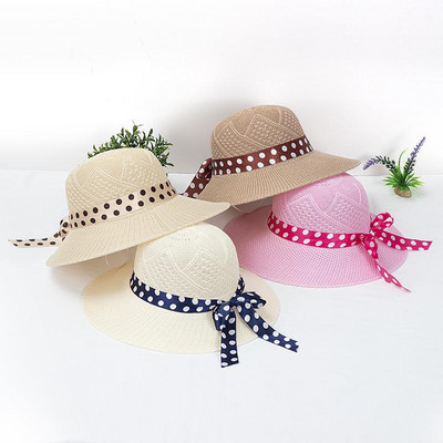 2022 Summer Girls Sun Hats Wide Brim Bowknot Straw Hat with Ribbon Outdoor Sun Protection Women Hats Ladies Panama Caps