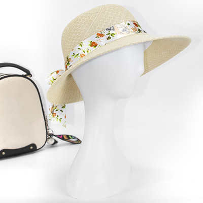 2022 m. vasaros mergaičių kepurės nuo saulės plačių kraštų „Bowknot“ šiaudinė skrybėlė su juostele, lauko apsauga nuo saulės Moteriškos kepurės Moteriškos Panamos kepuraitės