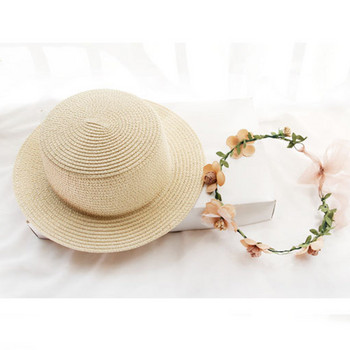 Нова лятна шапка за родители и деца Дамска сгъваема слънчева шапка с цветя с плосък връх Сламени шапки Плажни шапки на открито Панамски шапки UV400