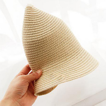 Нова лятна шапка за родители и деца Дамска сгъваема слънчева шапка с цветя с плосък връх Сламени шапки Плажни шапки на открито Панамски шапки UV400