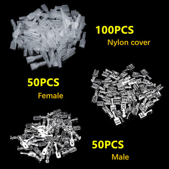 200Pcs/παρτίδα 2,8/4,8/6,3mm Συνδετήρες καλωδίων Ποικιλία κιτ Crimp Τερματικά θηλυκού/αρσενικού φτυαριού με διαφανή μονωτικά μανίκια