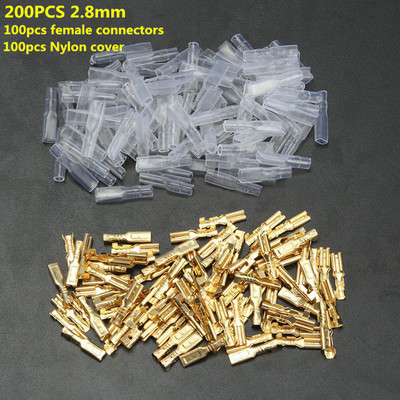 200Pcs/παρτίδα 2,8/4,8/6,3mm Συνδετήρες καλωδίων Ποικιλία κιτ Crimp Τερματικά θηλυκού/αρσενικού φτυαριού με διαφανή μονωτικά μανίκια