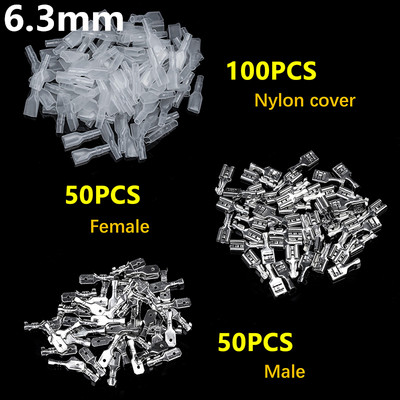 200Pcs/παρτίδα 2,8/4,8/6,3mm Συνδετήρες καλωδίων Ποικιλία κιτ Crimp Τερματικά θηλυκού/αρσενικού φτυαριού με διαφανή μονωτικά μανίκια