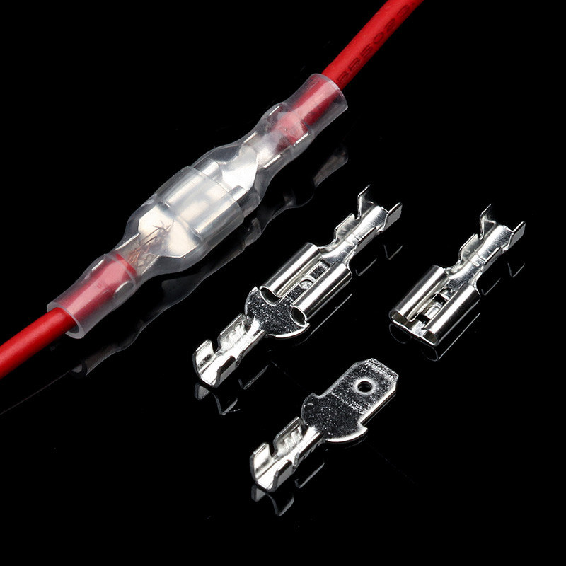 200Pcs/παρτίδα 2,8/4,8/6,3mm Συνδετήρες καλωδίων Ποικιλία κιτ Crimp Τερματικά θηλυκού/αρσενικού φτυαριού με διαφανή μονωτικά μανίκια