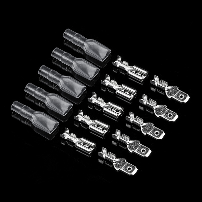 200Pcs/παρτίδα 2,8/4,8/6,3mm Συνδετήρες καλωδίων Ποικιλία κιτ Crimp Τερματικά θηλυκού/αρσενικού φτυαριού με διαφανή μονωτικά μανίκια