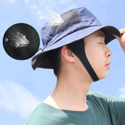 Pălărie de plajă, cu plasă, respirabilă, UPF50+, curea de pescuit în aer liber, cu bărbie, pălărie cu găleată reglabilă, sport nautic, unisex