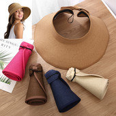 Suvine naiste rullitav päikesesirm laia äärega päikesevari õlgedest kokkupandav pakendatav UV-kaitse kork rannareisi jaoks Kapoti päikesemüts