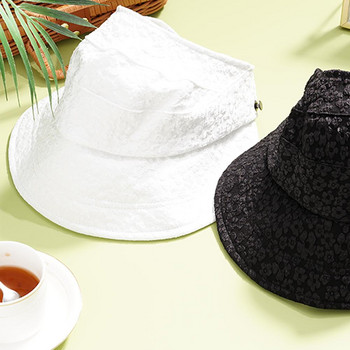 Дамски летни слънчеви шапки, дантелени шапки с козирка на цветя, сгъваема анти-UV слънцезащитна козметика за момиче, открита флопи шапка, ежедневна спортна шапка