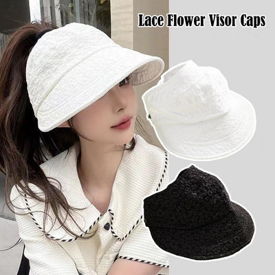 Women Summer Sun Hats Lace Flower Visor Caps Foldable Anti-UV Suncreen Girl Outdoor Floppy Cap Casual Sport Hat