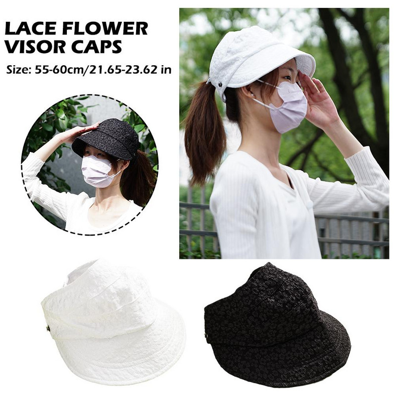 Moteriškos vasarinės skrybėlės nuo saulės Nėriniai gėlėti skydeliai, sulankstomi, apsaugantys nuo UV spindulių, mergaičių lauko skrybėlė, laisvalaikio sportinė kepurė