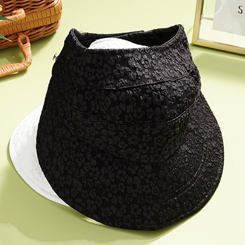 Moteriškos vasarinės skrybėlės nuo saulės Nėriniai gėlėti skydeliai, sulankstomi, apsaugantys nuo UV spindulių, mergaičių lauko skrybėlė, laisvalaikio sportinė kepurė