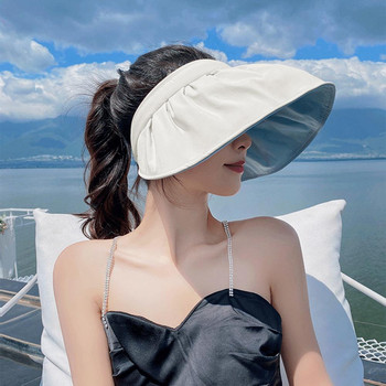 Дамска шапка със слънчева козирка, сгъваема свръхлека шапка с широка периферия и UV защита, плажна шапка с кофа за риболов на открито, туризъм, спорт