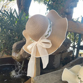Modni novi šešir za sunčanje 2023. Šešir s vrpcom i mašnom Dekoracija Šešir za odrasle Krema za sunčanje Suncobran Šešir za plažu Ljetni veliki obod Elegantni tkani šešir