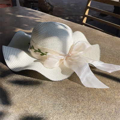 Modni novi šešir za sunčanje 2023. Šešir s vrpcom i mašnom Dekoracija Šešir za odrasle Krema za sunčanje Suncobran Šešir za plažu Ljetni veliki obod Elegantni tkani šešir