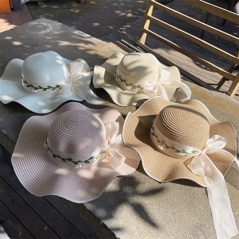 Modni novi šešir za sunčanje 2023. Šešir s vrpcom i mašnom Dekoracija Šešir za odrasle Krema za sunčanje Suncobran Šešir za plažu Ljetni veliki obod Elegantni tkani šešir
