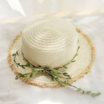 2023 Модна едноцветна тъкана нова сламена шапка Дамска ратанова шапка с лък за слънце Лятна шапка Сенник Шапка за плаж Външна слънцезащитна шапка