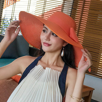 Μόδα 2023 Ψάθινο καπέλο παραλίας Γυναικείο Καλοκαίρι Παραθαλάσσιο Αντιηλιακό με μεγάλο γείσο Αντηλιακό καπέλο Big Edge Cool Αντιανεμικό υφασμένο καπέλο