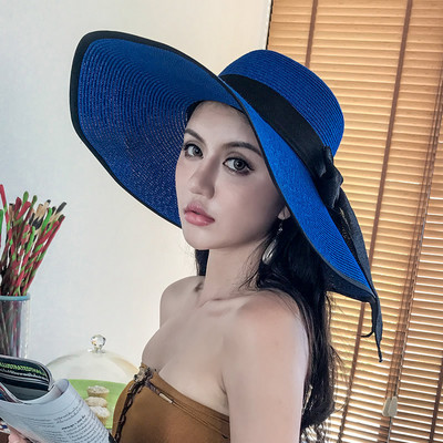 Modna verzija slamnatog šešira za plažu za 2023., ženski ljetni morski suncobran s velikim obodom i velikim rubom Cool šešir, tkani šešir otporan na vjetar