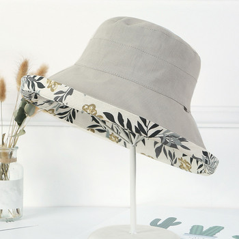 Γυναικείο καπέλο ηλίου εξωτερικού χώρου με λουλούδι με στάμπα, κομψή, κομψή κατασκευή καπέλου με κουβά