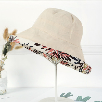 Γυναικείο καπέλο ηλίου εξωτερικού χώρου με λουλούδι με στάμπα, κομψή, κομψή κατασκευή καπέλου με κουβά