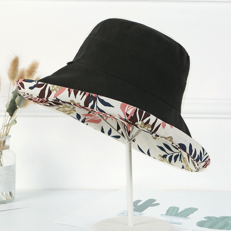 Γυναικείο καπέλο ηλίου εξωτερικού χώρου με λουλούδι με στάμπα, κομψή, κομψή κατασκευή καπέλου με κουβά