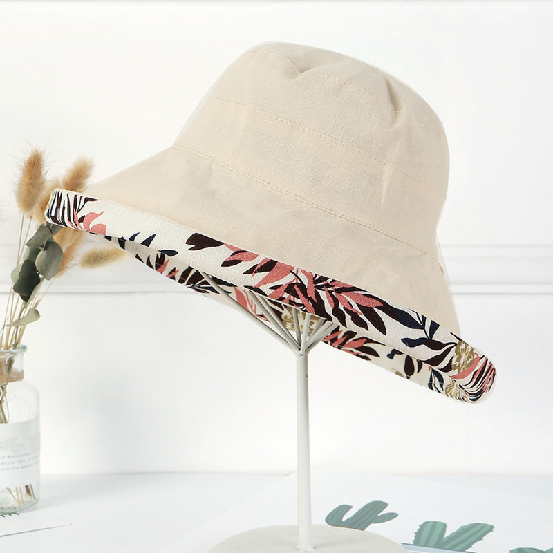 Γυναικείο καπέλο ηλίου εξωτερικού χώρου με λουλούδι με στάμπα, κομψή, κομψή κατασκευή καπέλου με κουβά
