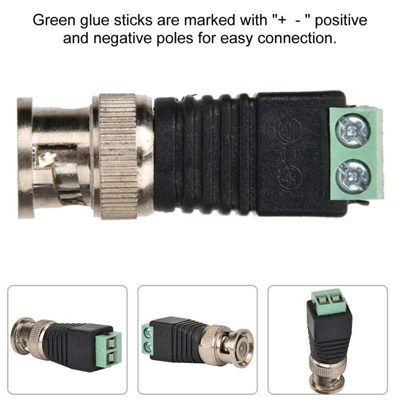 Metallist BNC-pistik koos alalisvoolupistikuga, kruviklemmiga UTP videobalun CCTV-seirekaamera CCTV-süsteemi jaoks