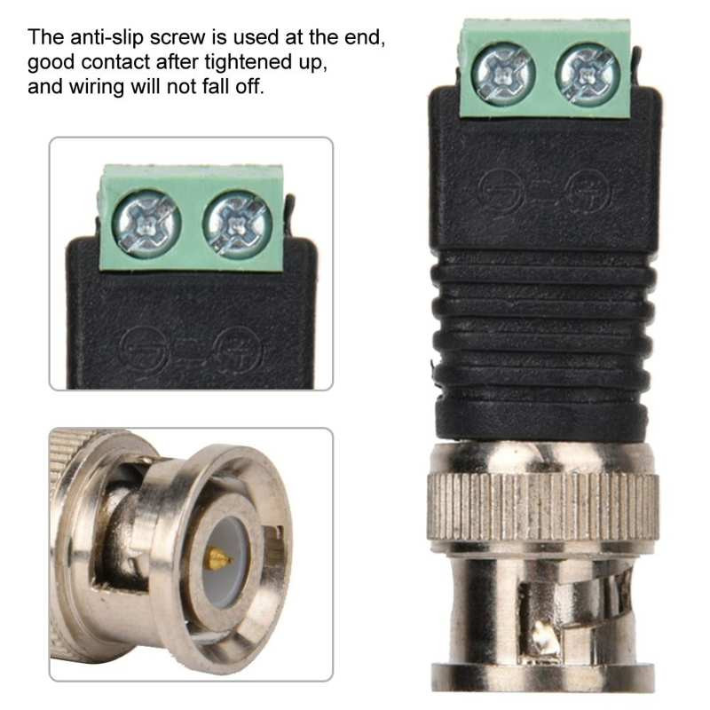 Metallist BNC-pistik koos alalisvoolupistikuga, kruviklemmiga UTP videobalun CCTV-seirekaamera CCTV-süsteemi jaoks