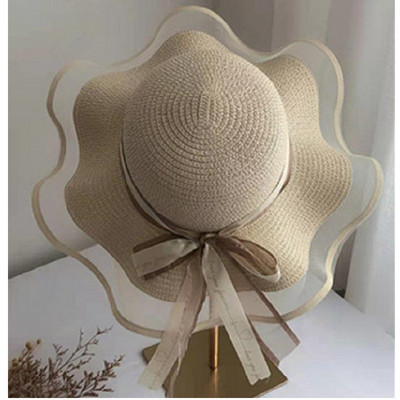 Straw Hat with Ribbon Travel Big Brim Sun Hat Summer Foldable Women Beach Hat UV Protection
