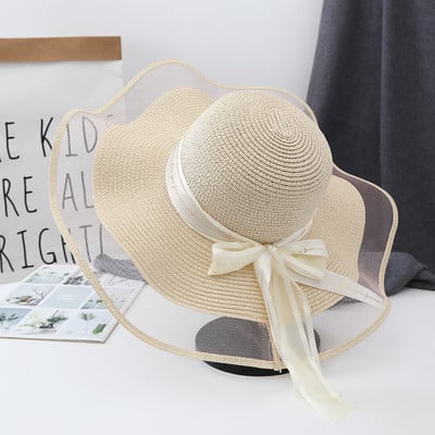 Slamnati šešir s vrpcom Putni šešir s velikim obodom Ljetni sklopivi šešir za plažu s UV zaštitom