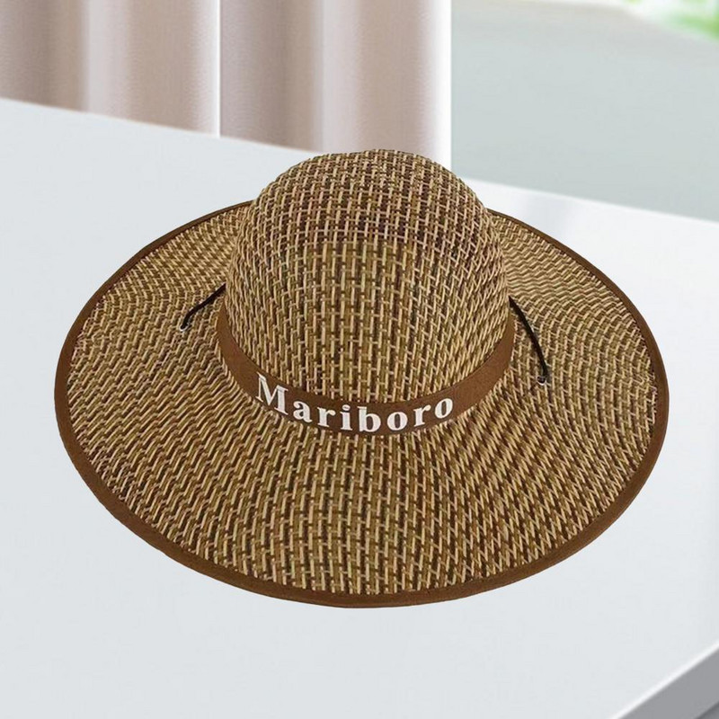 Rankų darbo šiaudinė kepurė šiaudinė raištelė Užsegimas vakarietiška kaubojiška kepurė su apvaliu kupolu Patogi moteriška vasaros paplūdimio kepurė nuo saulės lauko reikmenys
