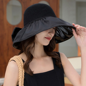 Дамска лятна слънцезащитна шапка, сгъваема шапка с голяма периферия, защита срещу ултравиолетови лъчи, защита на лицето, дамска плажна шапка за туризъм на открито