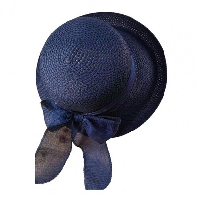 Lint Bowknot Decor õlgkübar ümmargune kuppel rannamüts Kokkupandav pestav naiste suure äärega päikesekaitsekreem Reisimüts Mood Aksessuaarid