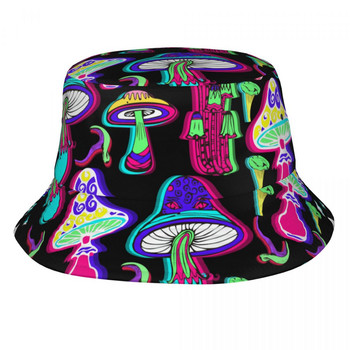 Καπέλο Bucket Psychedelic Magic Mushrooms 80s 90s λαστιχένιο φύλλο αγελάδας πάπιας Συσκευάζεται Wide Beach Sun Fisherman Καπέλο για άνδρες και γυναίκες