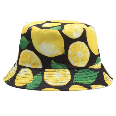 Férfiak Női Friss Gyümölcsök Halászkalap Cseresznye Citrom Ananász Banán Trópusi Gyümölcs Pamut Vödörsapka Bob Gorros Beach Travel Caps