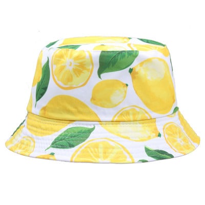 Férfiak Női Friss Gyümölcsök Halászkalap Cseresznye Citrom Ananász Banán Trópusi Gyümölcs Pamut Vödörsapka Bob Gorros Beach Travel Caps