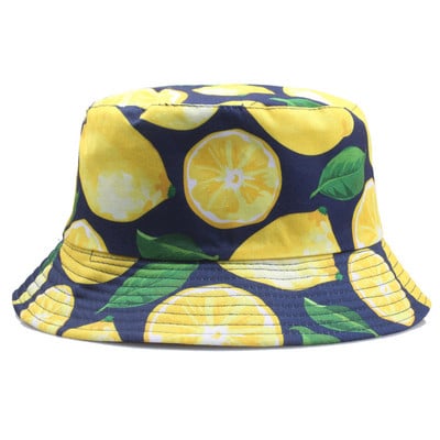 Férfiak Női Friss Gyümölcsök Halászkalap Cseresznye Citrom Ananász Banán Trópusi Gyümölcs Pamut Vödörsapka Bob Gorros Beach Travel Caps