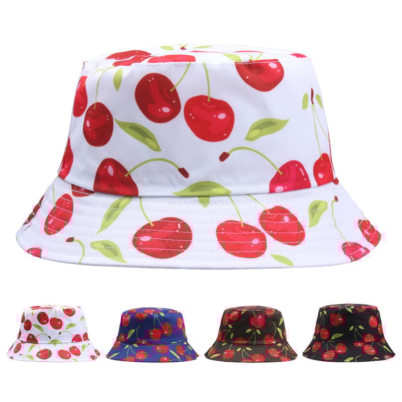 Férfiak Női Friss Gyümölcsök Halászkalap Cseresznye Citrom Ananász Banán Trópusi Gyümölcs Pamut Vödörsapka Bob Gorros Beach Travel Caps