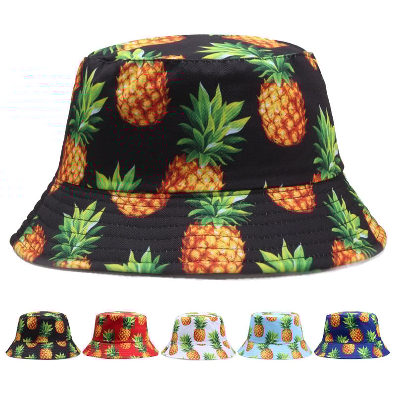 Férfiak Női Friss Gyümölcsök Halászkalap Cseresznye Citrom Ananász Banán Trópusi Gyümölcs Pamut Vödörsapka Bob Gorros Beach Travel Caps