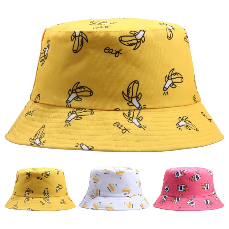 Férfiak Női Friss Gyümölcsök Halászkalap Cseresznye Citrom Ananász Banán Trópusi Gyümölcs Pamut Vödörsapka Bob Gorros Beach Travel Caps