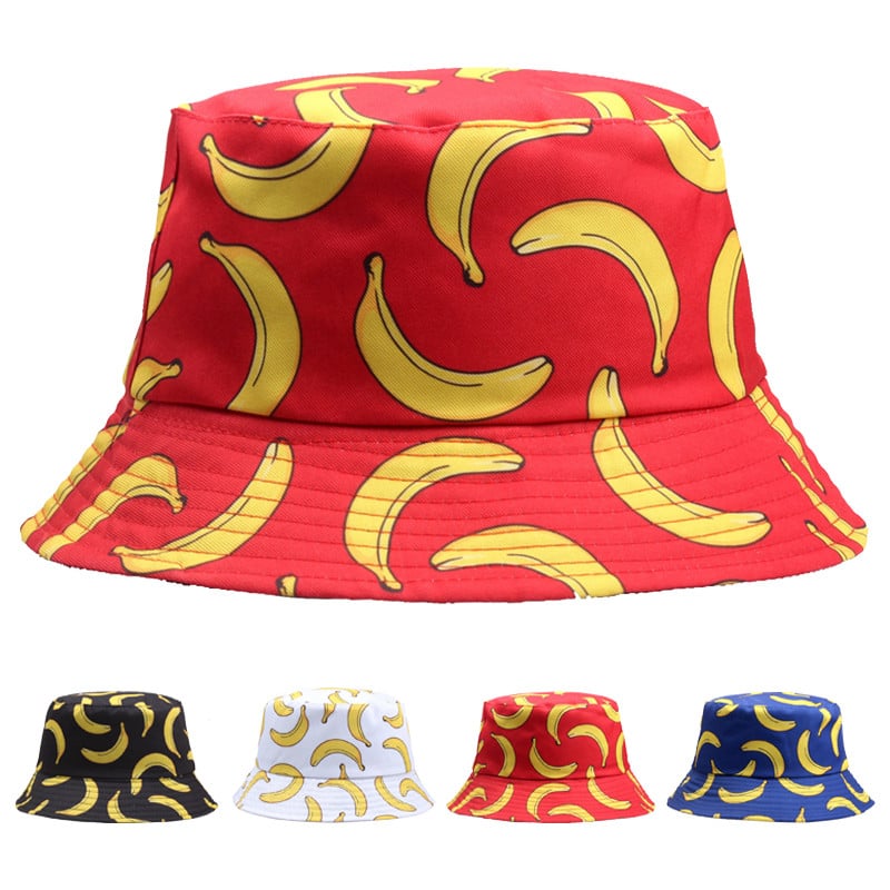 Férfiak Női Friss Gyümölcsök Halászkalap Cseresznye Citrom Ananász Banán Trópusi Gyümölcs Pamut Vödörsapka Bob Gorros Beach Travel Caps