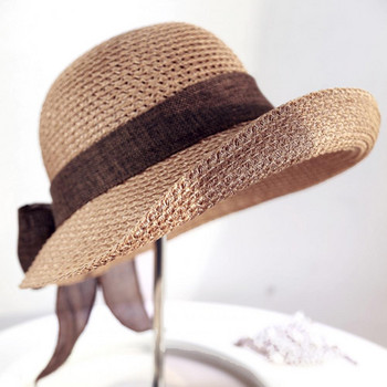 1 бр. Анти-UV сламена шапка с кръгъл купол, миеща се лятна шапка, дишаща, сгъваема дамска слънцезащитна шапка с голяма периферия, туристическа шапка, аксесоари за къмпинг