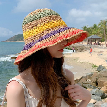 100% Raffia Raffia Raffia Girl Sun Hat Wide Brim Floppy Летни шапки за жени Beach Panama Straw Dome Bucket Hat Femme Shade Hat
