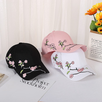 Дамска шапка с цветя с бродерия, бяла, черна, регулируема бейзболна шапка, пролет, лято, слънцезащитна шапка на открито за жени